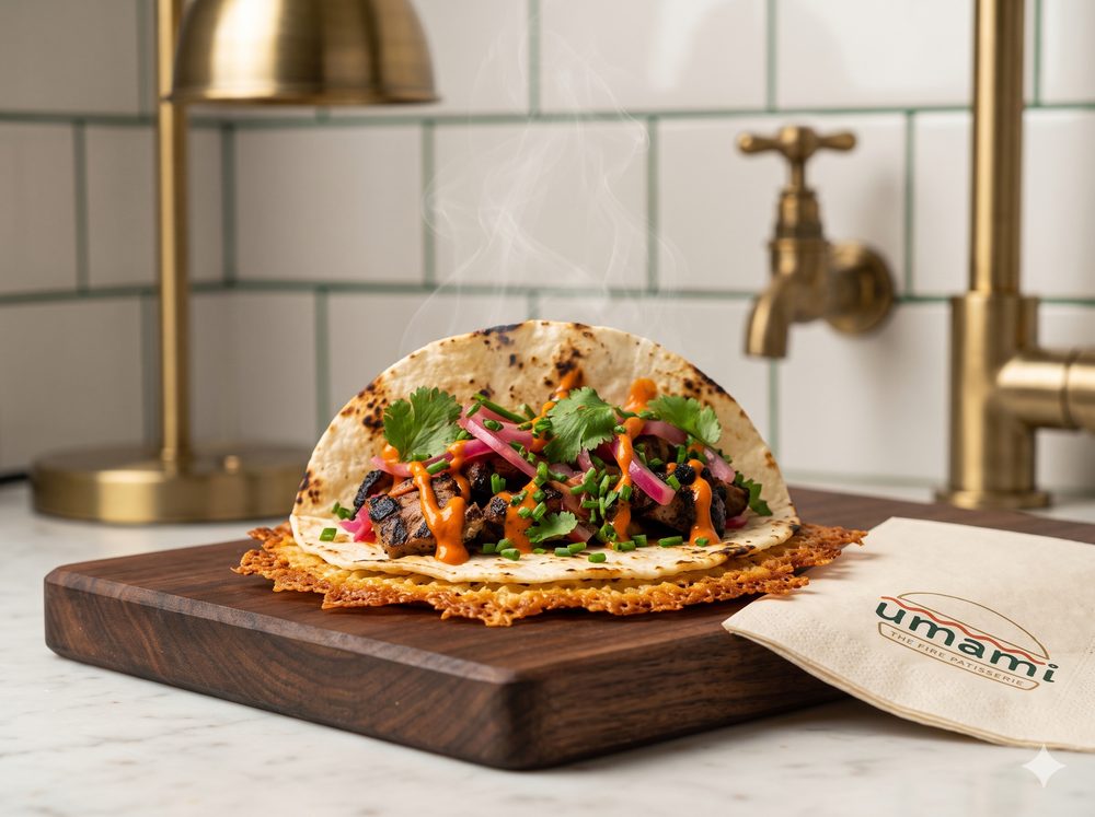 Charred soft-shell taco, coming to the fire